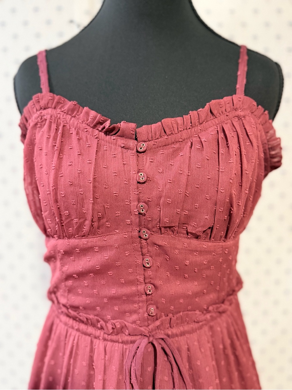 Patrons of Peace Burgundy Clip Dot Smocked Maxi Dress - Size M